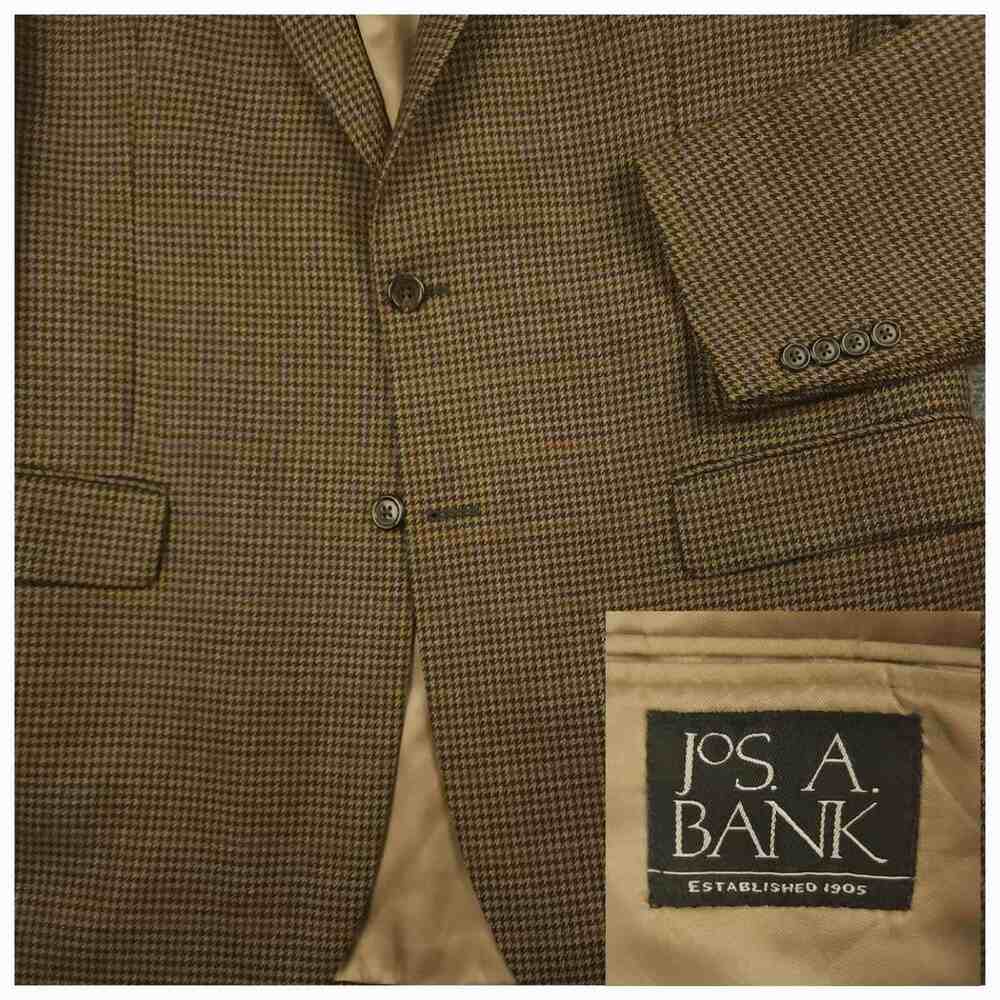 Jos A Bank Sport Coat Mens 43L/44L Vtg Ivy Style Houndstooth Overcheck Wool